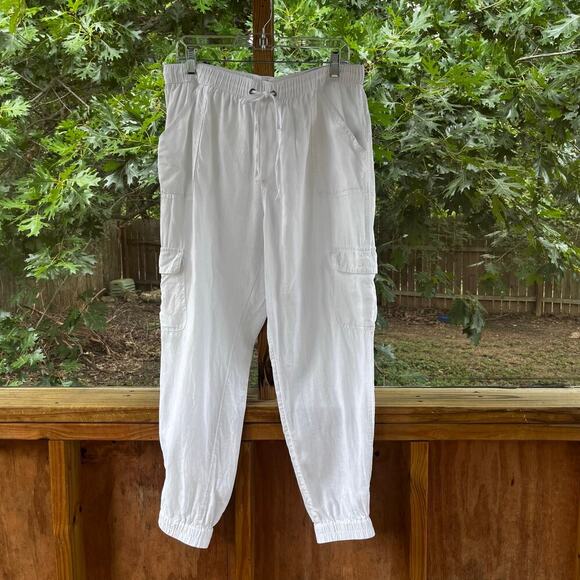 Nicole Miller Women's White 100% Linen Cargo Joggers Size XL - Picture 1 of 8